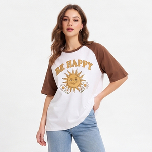 Full Customized Printed Raglan T-Shirts Women Over-Sized Short Sleeve Crew Neck 100% Cotton Casual Breathable Eco-Friendly - Product Image 1