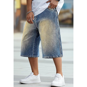 Shorts en jean délavé unisexe coupe ample style streetwear vintage en coton pour la vente en gros - Product Image 2