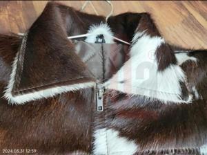 Men's Brown White Full Grain Leather Windbreaker <b>Jacket</b> Turn-Down Collar Zipper Closure Casual Winter Coat Thick <b>Fur</b> <b>Lined</b> - Product Image 2