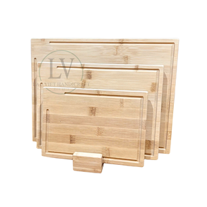 Ensemble personnalisé de 3 planches à découper rectangulaires en bambou avec rainure pour jus, logo gravé sur mesure, épaisseur 2,0 cm, marque LAC VIET - Product Image 1
