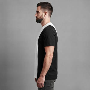 Camiseta de Manga Corta de Algodón para Hombre con Estampado de Letras, Cuello Redondo, Estilo Casual, Diseño de Bloques de Color Blanco y Negro, Logotipo Frontal - Product Image 6