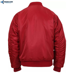 DAIZEN <b>STAR</b> Men Bomber <b>Jacket</b> Red Solid Zipper Closure Windproof Casual Outerwear Regular Fit Polyester Material Stand High - Product Image 2