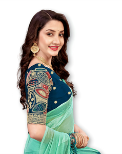 Elegante Assam Seda Verde Claro Ropa de Fiesta para Mujer Saree y Vestidos Estilo Indio 1BY2M En Stock - Product Image 4