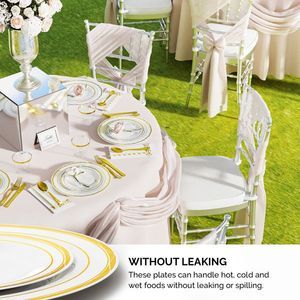50 Sets of <b>Disposable</b> <b>Tableware</b> Gold Plastic Flat Circular Plates Cups Knives Forks Tissues Straws Included-Party Supplies Kit - Product Image 4