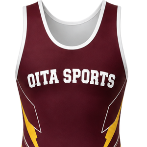 <b>Men</b> Burgundy Yellow Sublimated <b>Wrestling</b> <b>Singlet</b> Sleeveless Polyester Sports Uniform Performance Training Wear Clothing - Product Image 4