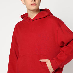 Sweat-shirt à capuche en polaire rouge surdimensionné pour homme de haute qualité, décontracté, couleur unie, avec poches, coupe classique, tricoté, imperméable - Product Image 5