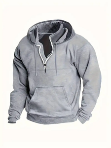 ผู้ผลิตเสื้อผ้าสตรีทแวร์แบบ OEM เสื้อโอเวอร์ไซส์เนื้อหนา ระบายอากาศได้ดี ผ้าฝ้าย 100% เสื้อผู้ชายแบบซิป 1/4  ทรงพูลโอเวอร์  รับผลิตตามแบบ - Product Image 4