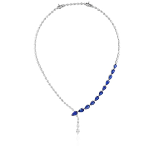 Collier ras du cou de luxe pour femme en or 18 carats plaqué rhodium avec saphir et chaîne à maillons en diamant taille poire, bijoux de mariage - Product Image 1