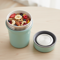 410ml/13oz BPA-vrije moderne cilindrische multifunctionele lunchbox, herbruikbare voedselcontainer met porseleinen binnenkant en roestvrijstalen deksel, makkelijk te gebruiken
