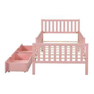 Letto a piattaforma in legno rosa per bambini, misura twin, con sponde su entrambi i lati e due cassetti contenitori - Product Image 6