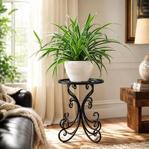 Soporte de Metal Negro para Plantas con Diseño de Volteos Decorativos, Soporte para Macetas de Interior con Plataforma Redonda para Hogar, Jardín y Balcón - Product Image 4