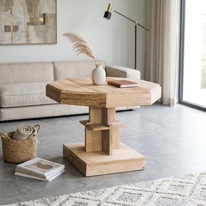Modern Octagonal Solid <b>Wood</b> Coffee <b>Table</b> Elegant Geometric Pedestal Accent <b>Table</b> For <b>Rustic</b> Living Room Setup Art Design Pure - Product Image 4