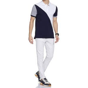 Polo de Hombre con Bloques de Color Blanco y Azul Marino, Panel Diagonal, Manga Corta, Transpirable, Informal, para Verano, Golf, Tenis - Product Image 4