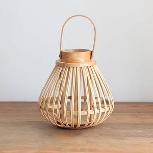 Portavelas de bambú de mimbre de estilo nórdico simple, hecho a mano con cilindro de vidrio, decoración del hogar - Product Image 1