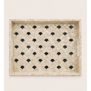 Plateau de service rectangulaire de luxe en nacre avec motif écaille de poisson, plateau en mosaïque de coquillages MOP en bois fait main - Product Image 3