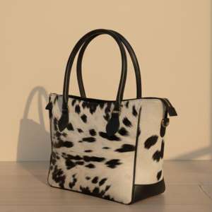 Bolso Tote de Cuero Vacuno Genuino Hecho a Mano con Pelo, Bolso de Hombro de Moda para Mujer, Verano Otoño, Bordado, Cierre Abierto LHTB-0104 - Product Image 1