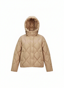 OEM Women's <b>Quilted</b> Jacket Hooded Short Winter Coat Full Sleeve Button Closure Solid Color Polyester <b>Wadding</b> - Product Image 5