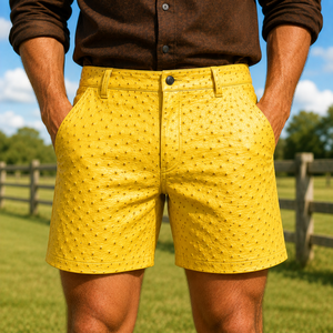 Shorts en cuir d'autruche embossé sur mesure - Vêtements en peaux exotiques pour homme, cadeau pour lui, shorts de cowboy de luxe - Product Image 3