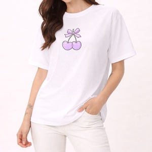 Women's Casual Knitted Terry 100% Cotton Slash Neck Short Sleeve <b>T</b>-<b>Shirts</b> Customizable Embroidery Silk Screen Printing - Product Image 2