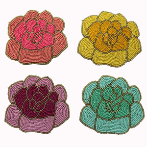Most Precious <b>Beaded</b> <b>Coaster</b> Floral Shape Multi-color Design Hand Embroidered Needlework by Skilled Artisans <b>Beaded</b> <b>Coaster</b> Sets - Product Image 1
