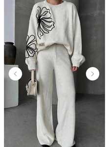 Ensemble de survêtement décontracté pour femme, coupe ample, 2 en 1, imprimé floral, tricot léger, pull à col roulé et pantalon large, tenue d'automne - Product Image 4
