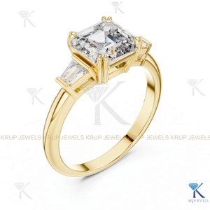 Lab Grown CVD Diamond 5 Stone Engagement Ring Princess Baguette <b>Solid</b> Gold - Product Image 4