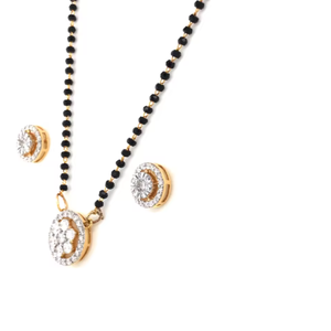 18K Gold Women Mangalsutra Necklace Earrings <b>Set</b> Traditional Indian <b>Wedding</b> Black Beads Jewelry <b>Gift</b> - Product Image 2