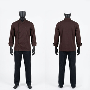 เสื้อเชฟผ้าคอตตอนโพลีเอสเตอร์พรีเมียมสีดำ แบรนด์ Black Hardson กางเกงสีน้ำตาลเข้ม-ดำ กระดุมสองแถว เหมาะสำหรับร้านอาหารและบาร์ - Product Image 1