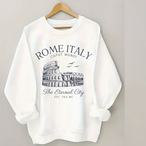 Breathable Plus Size Women's Hoodies <b>Sweatshirts</b> <b>London</b> Rome Italia Solid Fleece <b>Sweatshirt</b> Casual Crew Neck 100% Cotton - Product Image 4