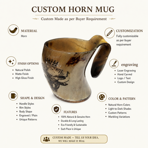 Taza para Beber Hecha a Mano con Cuerno de Búfalo Natural Pulido, con Diseño de Logotipo Personalizado Grabado, para Cerveza y Uso en Bares - Product Image 2