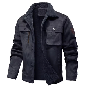 <b>Men's</b> Winter Safari <b>Jacket</b> Stand Collar Coated Genuine <b>Leather</b> Waterproof Plain Dyed Denim Standard OEM Service High Pattern - Product Image 3