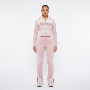 <b>Womens</b> Pink Rhinestone Tracksuit Set Zip Up Hoodie Slim Fit <b>Jogger</b> Pants Luxury Casual Streetwear Matching Outfit - Product Image 2