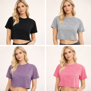 Camisetas al por mayor de 380 g/m² con lavado ácido para mujer, transpirables, personalizadas OEM, informales, estilo vintage, oversize - Product Image 1