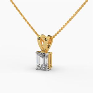 Collar con Colgante de Diamante Solitario Corte Esmeralda Cultivado en Laboratorio, Certificado IGI, Oro Amarillo Sólido de 14K para Mujer, con Piedras Laterales y Baño de Rodio - Product Image 2