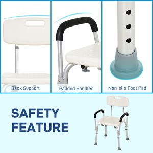 Chaise de douche médicale réglable blanche avec accoudoirs, équipement de sécurité pour salle de bain - Product Image 5