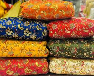 Tela Premium Fendy Georgette de Poliéster/Nylon/Metalizado, Tejido de Punto, Bordado con Cuentas Florales, Transpirable, para Trabajo, Bodas, Niños y Niñas - Product Image 1