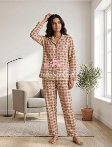 Premium 100% Cotton Digital Printed Elephant Motif Summer Knitted Night Suit Breathable High Quality Women's 2-Piece Pajamas Set - Product Image 6