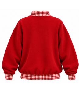 Sudadera Oversize de Cuello Alto para Mujer al por Mayor con Aplique de Letras Personalizado y Diseño a Cuadros con Bloques de Color - Product Image 2
