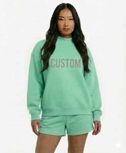 Manufacturer Wholesale Custom Terry Cotton Blends Eco-Friendly Mockneck Solid Winter Short Set <b>Sweatshirts</b> Oversized Women - Product Image 2
