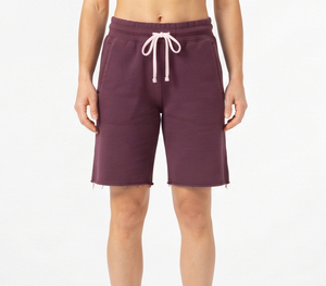 Shorts en coton tricoté taille haute pour femme avec cordon de serrage à la taille et poches, décontracté, 100 % molleton, longueur genou, pour femme - Product Image 1