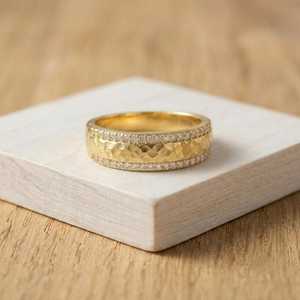 Hammered Finish 0.50ct Lab Grown Round Cut Diamond Band Ring 10k 14k 18k Solid Gold Plated IGI Certified Luxury <b>Wedding</b> Ring - Product Image 2