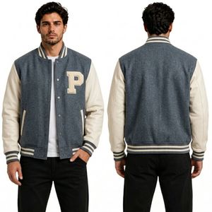 Vestes de sport coupe-vent haute performance en bleu indigo profond avec manches contrastées, style Letterman Varsity - Product Image 6