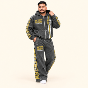 Conjunto Deportivo Rexfit 2026 Personalizado para Hombre, Gris Carbón, Sudadera con Capucha y Cremallera con Gráficos Amarillos y Pantalones Anchos de Estilo Hip Hop - Product Image 4