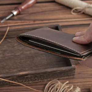Custom High Quality Men's <b>Card</b> <b>Holder</b> <b>Wallet</b> Mini Smart Slim Genuine Leather Bi-fold Closure Lightweight Short Pocket RFID - Product Image 3