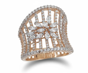 Bague élégante pour femme en or jaune 22 carats sertie de pierres, finition mate, pour événements de fiançailles, mariages et usage quotidien - Product Image 3