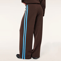 Nouveau pantalon de survêtement décontracté pour femme en coton, coupe ample, grande taille, à jambes larges, à rayures, taille élastique, en tissu épais