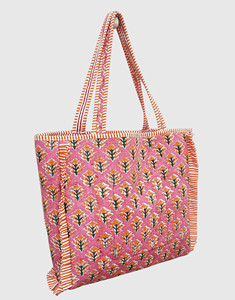 Bolsa de Mano de Algodón Bordada con Flores Rosas, Estilo Bohemio, Abierta, para la Playa, para Mujer - Product Image 4
