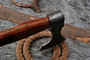 Handmade <b>Axe</b> Carbon Steel Blade Wood <b>Handle</b> With Leather Sheath Outdoor Knife - Product Image 2