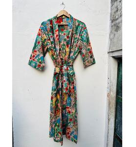 Cotton <b>Kimono</b> Robe For <b>Woman</b> With Elegant Block Floral Print Suitable For Sleep Lounge And Daily Home Comfort - Product Image 1