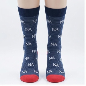 Chaussettes ras du cou tricotées respirantes à motif lettres bleu et rouge pour adultes, usage quotidien décontracté - Product Image 1